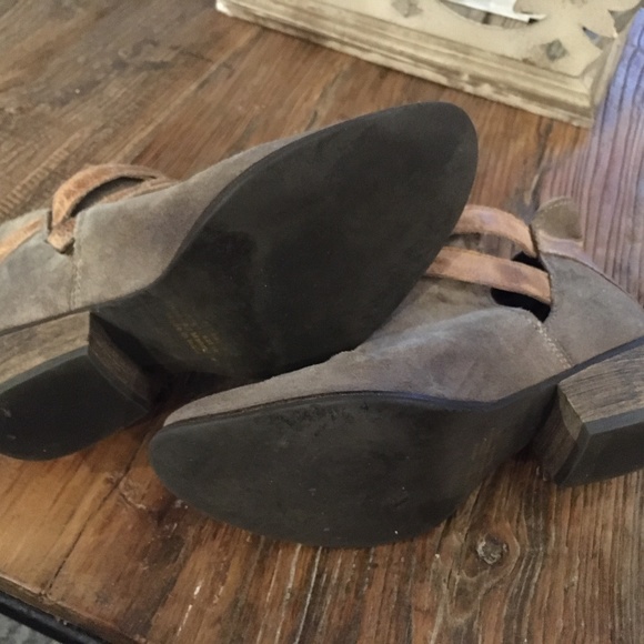 Gray and Brown Ankle Booties Boots w/ Buckles - Picture 3 of 5